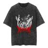 Camiseta Streetwear Anime Japonês Gráfico Vintage Lavado Preto Camiseta Masculina Algodão Manga Curta Camiseta Solta Top