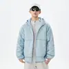 Jaqueta de Penas Leve Fina Nova Masculina com Capuz Pelúcia Exterior Quente Curta Casual Roupa Esportiva