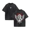 Roupas Masculinas Estilo Europeu e Americano, Camiseta Masculina Lavada de Manga Curta e Gola Redonda, Temporada de Primavera e Verão
