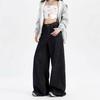 Jeans de pierna ancha estilo americano azul oscuro sin color para mujer, nuevos de primavera y otoño, cintura alta, adelgazantes, holgados, rectos, de caída perezosa