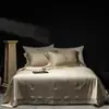 Qualidade Premium Conjunto de Edredom de Verão de Seda Tencel Lenzing Classe A Quatro Peças 120S Jacquard de Ponta Vazado Edredom Refrescante de Verão