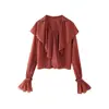 Para Exportación Transfronteriza Ropa de Mujer al por Mayor Verano Nuevo Diseño Casual Europeo y Americano Francés Tops de Gasa con Volantes