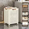 Cesto de Roupa Suja Dobrável com Rodas, Cesto de Roupa Ventilado de Grande Capacidade, Organizador de Roupas que Economiza Espaço para Casa, Branco/Creme