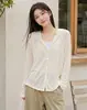 Cárdigan con capucha de punto Lyocell Tencel con cuello en V, sudadera de aire acondicionado para mujer, prenda exterior fina de verano holgada, top protector solar