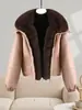 Chaqueta Corta de Gamuza con Cuello Grande de Piel de Zorro para Mujer, Parka Gruesa Holgada de Invierno para Tallas Pequeñas, Venta al por Mayor