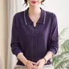 Suéter de tricô vermelho outonal para mães, adequado para mulheres de meia-idade e idosas, com gola de lapela