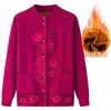 Roupas para mulheres de meia-idade e idosas casaco suéter de inverno mãe tricô com forro de fleece roupas para idosos cardigã quente top