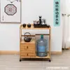 Gabinete de Té Móvil Gabinete Lateral de Cocina Estante para Té Estante Cubo Estante de Almacenamiento de Madera Maciza de Bambú Mesa Lateral de Mesa de Té