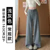 Calça de Arroz Glutinoso Preta Estilo Coreano com Cordão na Cintura Feminina Outono 2026 Nova Cintura Alta Emagrecedora Solta Casual Perna Larga Calça de Moletom
