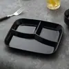 Plato cuadrado de plástico negro de tres compartimentos transfronterizo para uso doméstico, alto valor estético, controlado por porciones, plato reductor de grasa, plato para compartir comidas estudiantiles