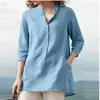 Otoño 2021 Ropa Europea y Americana para Mujer Camisa Pulóver de Algodón y Lino con Cuello Alto Estilo Ropa de Trabajo Empalme Corte Holgado Elegante Ropa de Trabajo