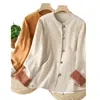 Cardigan tipo bata de té de lino y algodón de talla grande holgado para primavera y otoño, estilo chino, nuevo top de camisa de manga larga con botones, bloqueo de color retro chino