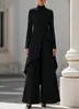 Moda europea y americana 2026 nuevo estilo, diseño irregular ajustado para el trabajo, conjunto de dos piezas con cuello alto, manga larga, capas y pantalones de pierna ancha