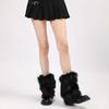 Estilo Ins Patrón Vertical Cubre Piernas de Piel Otoño e Invierno Botas de Nieve Distintivas Cubierta de Calcetines para Mujer Forro Polar Cálido Piel Sintética Cubierta para Botas Medias