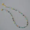 Collar Vintage Japonés Artístico de Perlas Verdes de Pino con Gemas de Colores Cadena para Clavícula Simple Elegante Bohemio