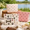 Bolsa de Maquillaje Popular con Patrón de Hueso Pintado a Mano Transfronteriza, Gran Capacidad con Estampado de Fresas, Corduroy, Bolsa Portátil de Viaje con Cremallera, Neceser