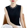 Nova Camisola Sem Mangas com Gola Redonda e Pedrarias para o Início do Outono de 2025, Conjunto Feminino com Tricô de Estilo Ocidental para Roupas de Trabalho Femininas