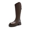 Botas largas ZHR para mujer, otoño 2023, nuevas, con punta redonda, adelgazantes, elegantes, combinables, sencillas, de color sólido, elegantes botas largas
