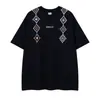 Ropa para Hombre Ins Retro Americano Camiseta Negra de Manga Corta con Hombro Caído, Estampado de Caballo en Racimo y Diseño de Letras, Peso Pesado Holgada Estilo High Street