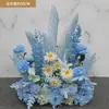 Nuevo arreglo floral de lugar de boda flor artificial decoración de boda fila de flores terminada pasarela camino arte floral boda flor artificial