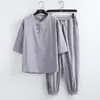 24 Verano Nuevo Transfronterizo Algodón y Lino Hebilla Traje Hanfu para Hombre Amazon Retro Talla Grande Casual Tang Suit para Hombre