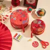 Kit de Costura Práctico para el Hogar y Bodas, Caja de Costura para Dote de Novia, Caja de Almacenamiento Portátil de Gama Alta Estilo Chino