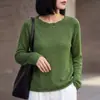 Nuevo Suéter de Punto con Borde Rizado en V de Tencel y Lino Manga Larga para Mujer Color Sólido Holgado Camisa Base Superior