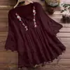 Nuevo Top Elegante de Algodón y Lino con Encaje de Costura Europeo y Americano, Cuello en V, Holgado para Mujer, Colección Primavera Verano 2025 Amazon