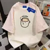 Camiseta de Manga Corta Simple de Algodón Puro de Peso Pesado, Nicho Estrella, Unisex, Retazos, Cuello Redondo, Verano, Holgada, Versátil, Top de Pareja