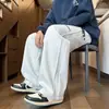 Calça esportiva estilo americano para primavera e outono, calça de moletom casual masculina universitária, corte solto, tamanho grande, calça reta moderna