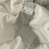 Calcetines Frescos y Sencillos de Estrellas para Mujer, Calcetines de Algodón Florales para Primavera y Verano, Calcetines Transpirables de Media Pantorrilla para Mujer con Borde de Encaje y Rayas