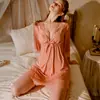 Ropa Íntima Discreta Sexy de Gama Alta Color Sólido Cuello en V Camisón Pijama Sexy Vestido Femenino Ropa Íntima Sexy 720