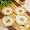 Juego de Plato y Tazón Individual de Porcelana Ósea Mosaico Libremente Combinable, Juego de Vajilla Estilo Europeo Lujo Ligero con Borde Dorado