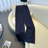Calça Pantalona para Mulheres, Calça Longa Solta de Cintura Alta para Outono, Novo Estilo 2026, Calça Reta Retro Azul, Calça Casual Fluida e Elegante