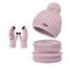 Set de tres piezas de gorro, bufanda y guantes de invierno, moda coreana, gorro de lana tejida, gorro para mujer para exteriores, cálido, con protección para las orejas