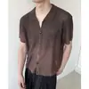 Tejido Retro Old Money de Corte Boxy Relajado con Mangas Cortas, Elegante y Perezoso Cárdigan con Cuello Polo con Sentido del Diseño