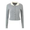 Exportação Transfronteiriça Roupas Femininas Outono 2025 Estilo Europeu e Americano Patchwork Gola Boneca Torcido Trançado Jaqueta Cardigan de Tricô para Mulheres