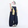 Falda a Cuadros Desmontable Azul Marino Estructurada Pantalones Deportivos Hip-Hop Pantalones de Jazz de Pierna Ancha Caídos para Otoño e Invierno Hombres y Mujeres