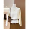 Tiro real~ Suéter de punto liso color sólido estilo coreano con cuello en U y manga larga para mujer, estilo casual y relajado, otoño 25265