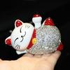 Adornos para Coche Gato de la Suerte Tachonados de Diamantes Lindo Dibujo Animado Muñeco con Cabeza Vibratoria Decoración Creativa Hecha a Mano con Pedrería para Panel de Instrumentos