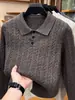 Suéter Casual Clásico de Punto Trenzado para Hombre 2026 Otoño/Invierno Nuevo Estilo Estilo Old Money Cuello Solapa Manga Larga Tejido Grueso Cálido