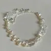 Pulsera Deslizante de Perla de Agua Dulce Natural y Cristal Blanco Cosida para Mujer, Colgante en Forma de Corazón de Lujo Ligero, Venta al por Mayor y Dropshipping