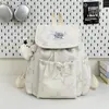 Mochila con cordón de estilo coreano en color burdeos con estampado de estrellas, estilo vintage dulce y genial, adecuada para chicas y estudiantes para ir de compras y salir