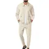 Conjunto Esportivo Casual Masculino Outono Jaqueta com Zíper Bolso Waffle Gola Lapela Manga Longa Calça Casual Adolescente
