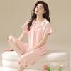 Pijamas de verano para mujer, pantalones capri de manga corta de algodón, holgados, de encaje, para madres de mediana edad, ropa de casa, traje de verano para mujer