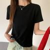 Foto Real # Camiseta Feminina de Gola Redonda com Ombro Direito de Manga Curta 2025 Nova de Verão Solta e Versátil Top de Meia Manga Tendência