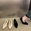 Nova coleção outono e inverno 2024: sapatos casuais femininos de bico fino, boca rasa e peludos, com solado plano, fivelas quadradas de strass e forro de fleece