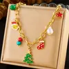 Collar con múltiples colgantes de corazón, sol, luna, elefante estilo europeo y americano, collar de esmalte colorido, cadena para clavícula de acero inoxidable chapado en oro para mujer