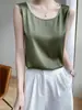 Camisola sin mangas de color liso para mujer, con tirante ancho en el hombro y cuello redondo, para uso casual, con caída sedosa, nueva para primavera y verano