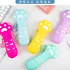 Estojo de Lápis de Silicone Pata de Gato Transfronteiriço, Desenho Animado Fofo, Alto Valor Estético, Estojo de Papelaria de Grande Capacidade, Papelaria com Zíper para Alunos do Ensino Fundamental